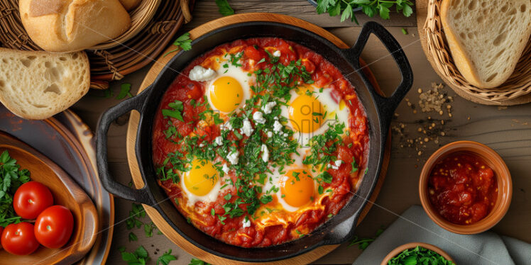 Israeli Shakshuka in a skillet  - Starpik Stock