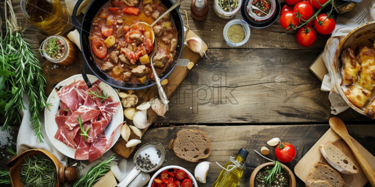 Italian traditional food rustic background - Starpik Stock