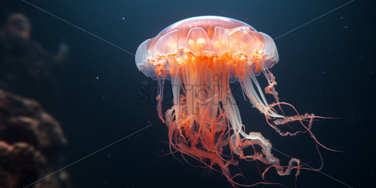 Jellyfish swimming underwater, beautiful orange jellyfish.Ocean life - Starpik Stock