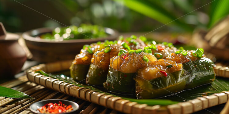 Kinunot on bamboo with coconut leaves - Starpik Stock