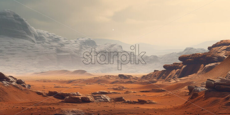 Landscape on mars, desert scene. Martian desert - Starpik Stock