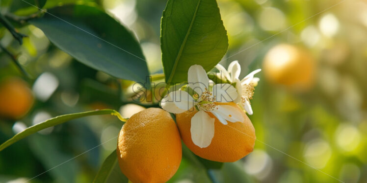 Lemon growing in the orchard, blooming lemon flowers - Starpik Stock