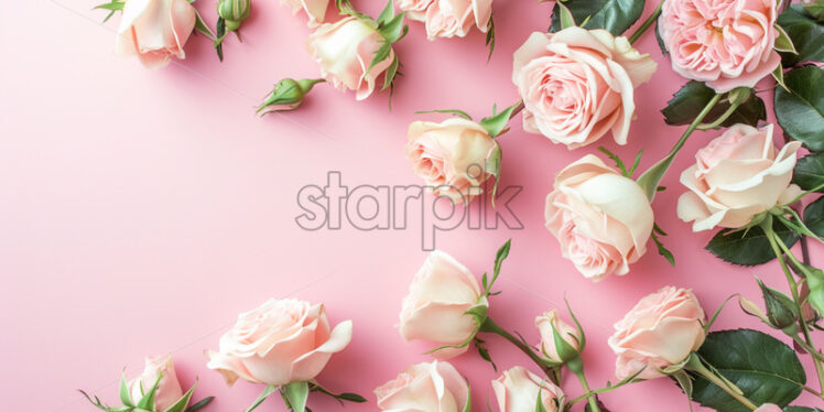 Light pink blank surface, pastel roses flowers - Starpik Stock