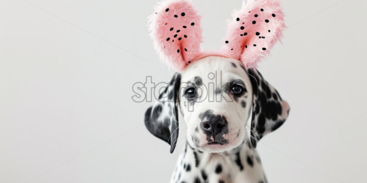 Little Dalmatian puppy in pink easter bunny ears  - Starpik Stock