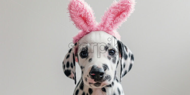 Little Dalmatian puppy in pink easter bunny ears  - Starpik Stock