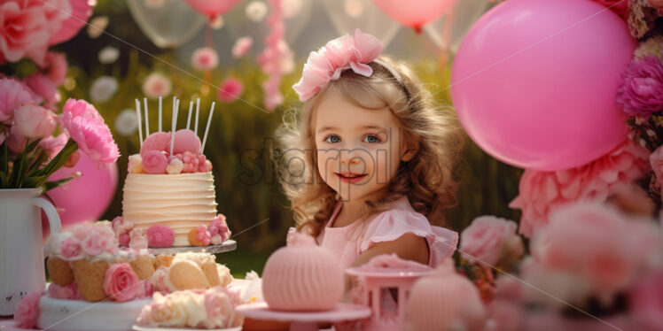  Little girl celebrate happy birthday party  - Starpik Stock