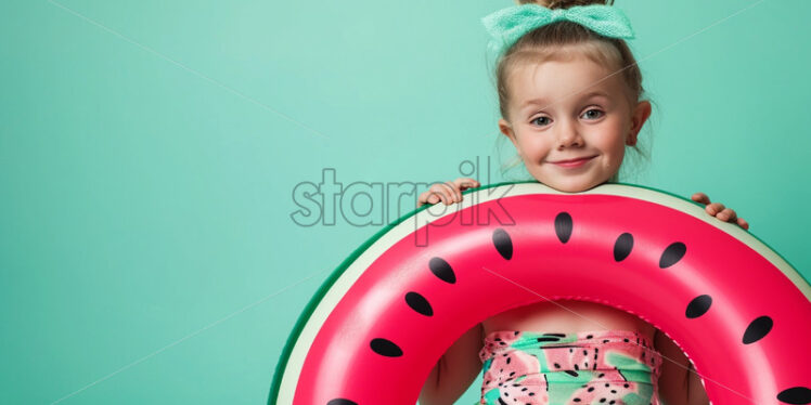 Little girl with inflatable watermelon ring - Starpik Stock