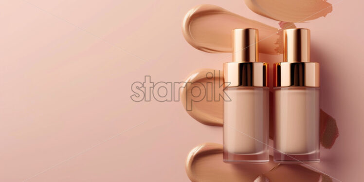 Luxury set bottles of makeup on color background - Starpik Stock