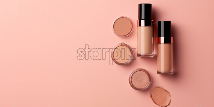 Luxury set bottles of makeup on color background - Starpik Stock