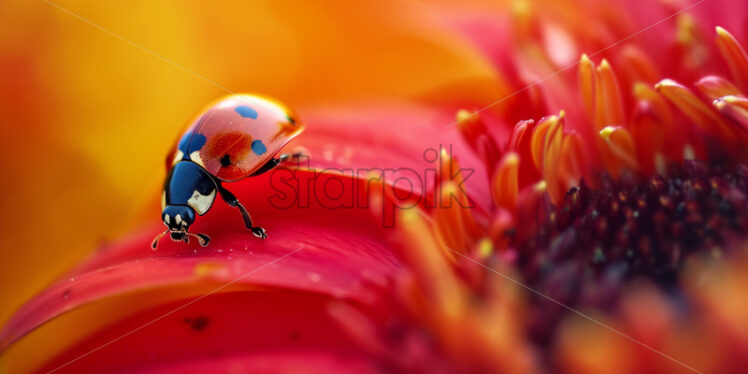 Macro photo of a ladybug on a red flower - Starpik Stock