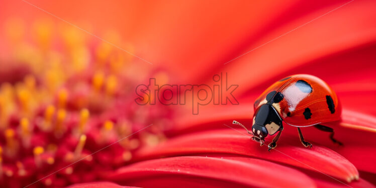 Macro photo of a ladybug on a red flower - Starpik Stock