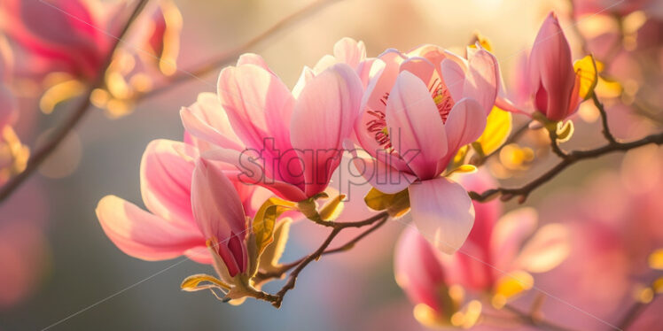 Magnolia blooming background, spring season blossom nature - Starpik Stock