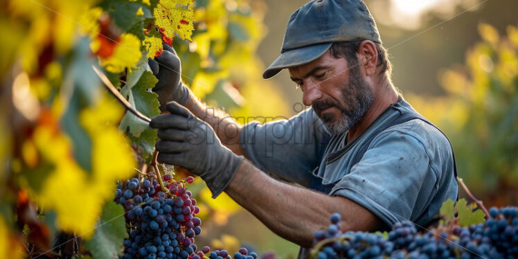 Man collecting grapes fall harvest - Starpik Stock