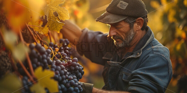 Man collecting grapes fall harvest - Starpik Stock