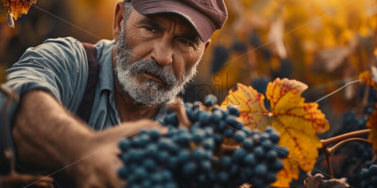 Man collecting grapes fall harvest - Starpik Stock