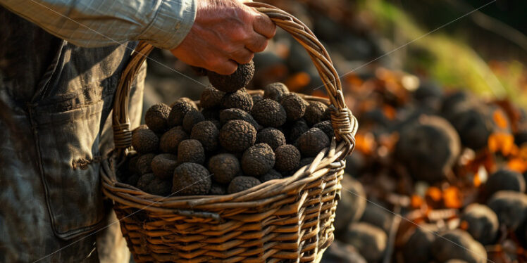 Man collecting truffles harvest in a basket - Starpik Stock