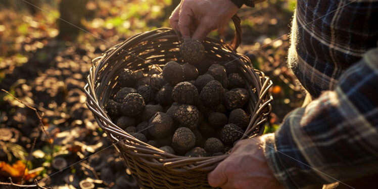 Man collecting truffles harvest in a basket - Starpik Stock