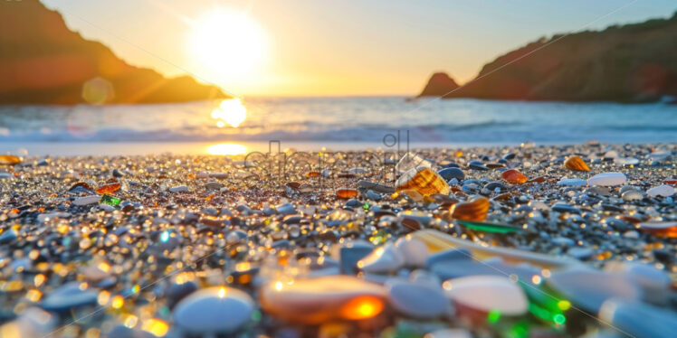 Many pieces of glass bathed in the sun on a beach - Starpik Stock