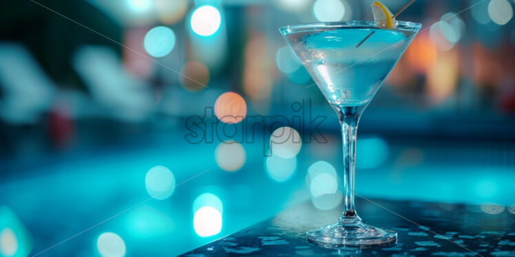 Martini Cocktail by the pool, night party bokeh background - Starpik Stock