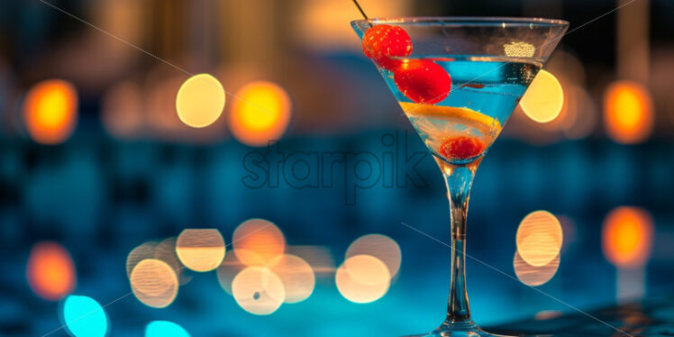 Martini Cocktail by the pool, night party bokeh background - Starpik Stock