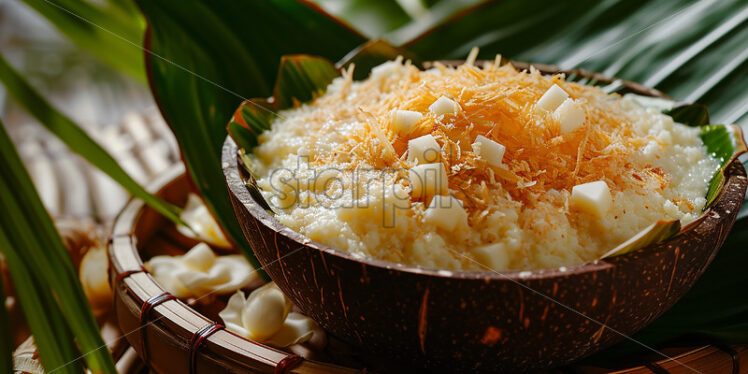 Mashed cassava  in coconut shell - Starpik Stock