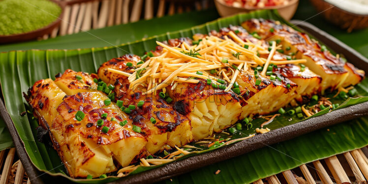 Mashed cassava on banana leaves - Starpik Stock