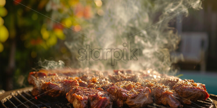 Meat bbq by the pool party background - Starpik Stock