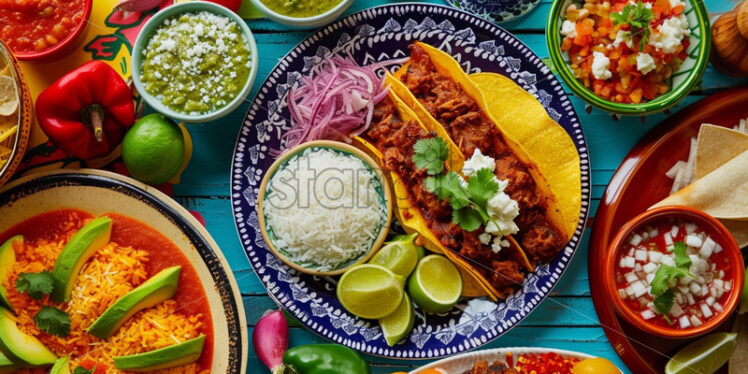 Mexican traditional dishes gourmet top view detailed - Starpik Stock