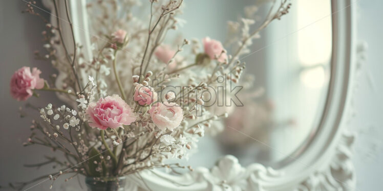 Mirror with vintage pastel flowers mockup background - Starpik Stock