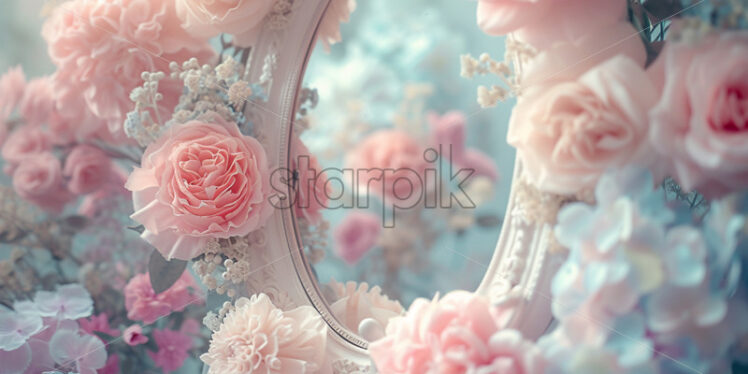 Mirror with vintage pastel flowers mockup background - Starpik Stock