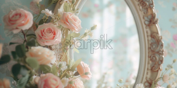 Mirror with vintage pastel flowers mockup background - Starpik Stock