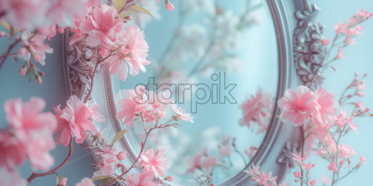 Mirror with vintage pastel flowers mockup background - Starpik Stock