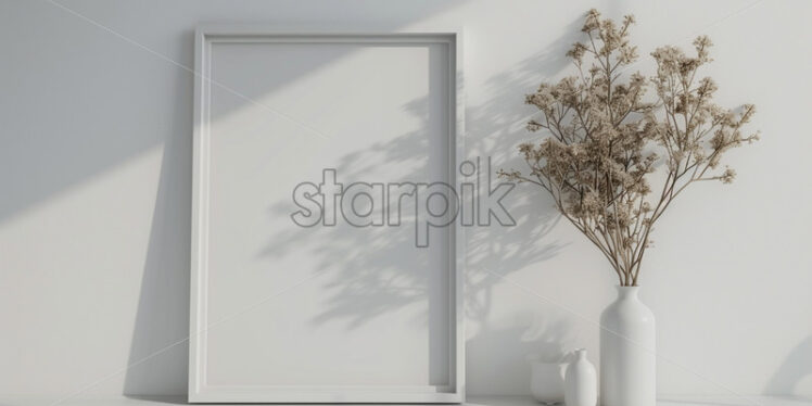 Mockup with large white blank frame, in a boho style - Starpik Stock