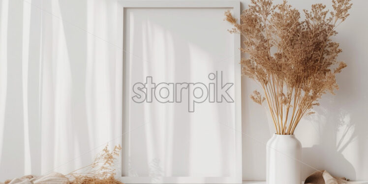 Mockup with large white blank frame, in a boho style - Starpik Stock