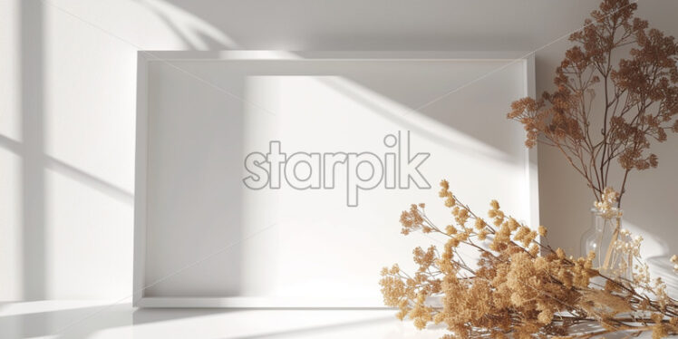 Mockup with large white blank frame, in a boho style - Starpik Stock