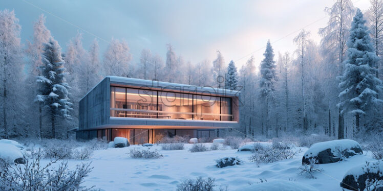 Modern architecture house in winter nature - Starpik Stock