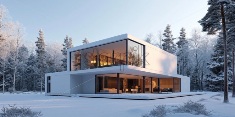 Modern architecture house in winter nature - Starpik Stock