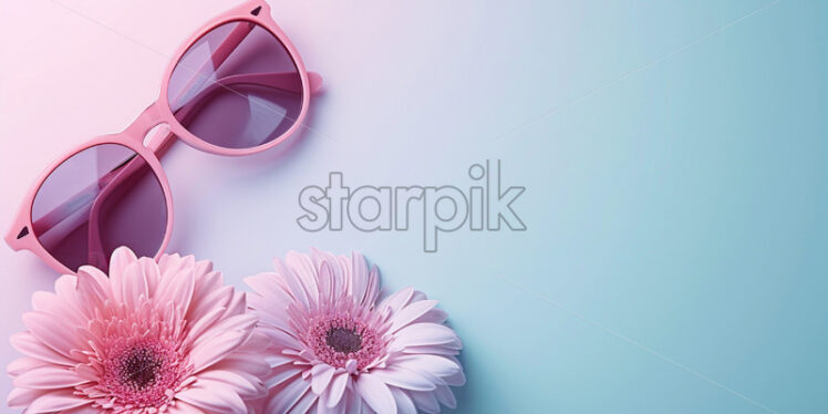 Modern sunglasses with pastel flower on pastel background - Starpik Stock