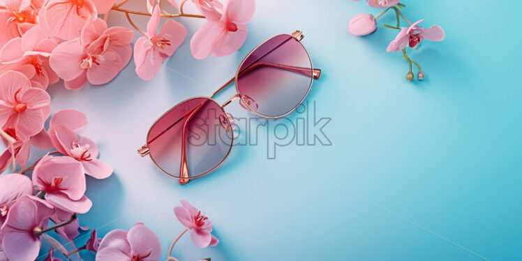 Modern sunglasses with pastel flower on pastel background - Starpik Stock