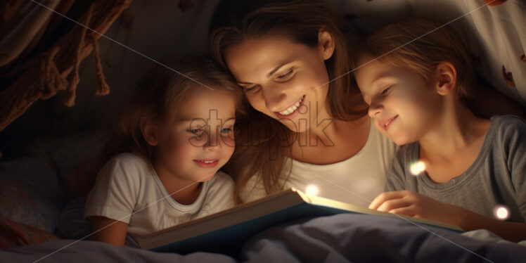 Mom reading a bedtime story to the children - Starpik Stock