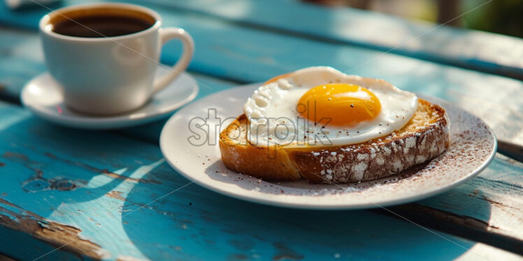 Morning coffee and toast with egg, perfect breakfast - Starpik Stock