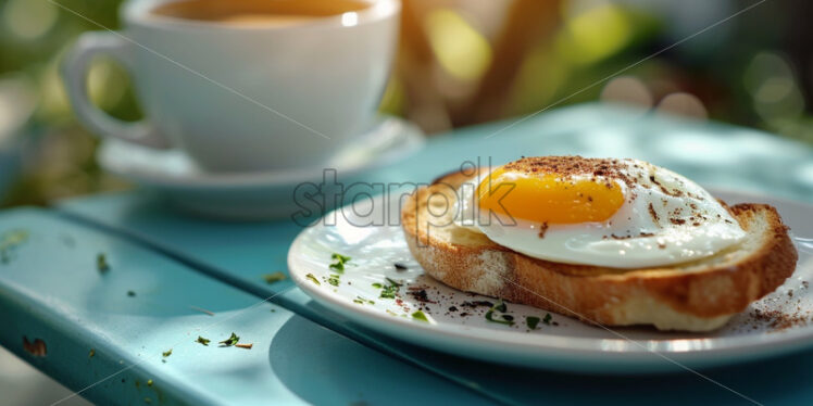 Morning coffee and toast with egg, perfect breakfast - Starpik Stock