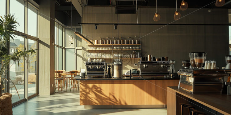 Morning glow in modern café - Starpik Stock