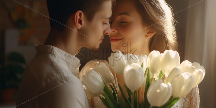 Mother's day concept. White tulips. - Starpik Stock