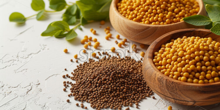 Mustard seeds and fenugreek on white  background - Starpik Stock