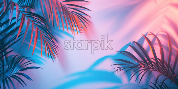 Neon tropical palm leaves shadow on white background - Starpik Stock