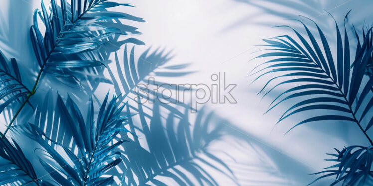 Neon tropical palm leaves shadow on white background - Starpik Stock