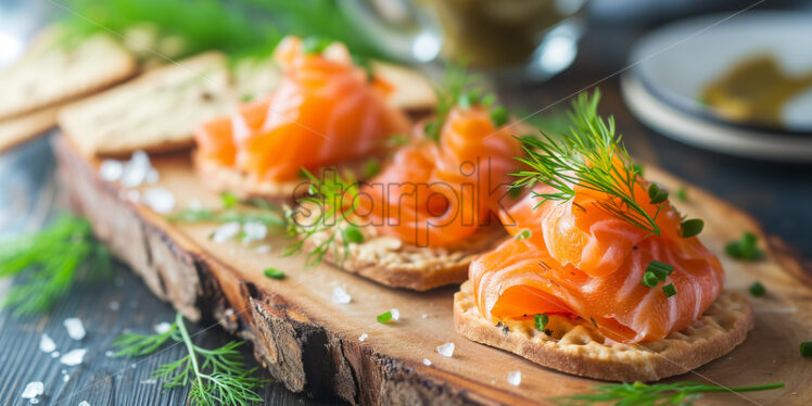 Norwegian Gravlaks on a wooden platter - Starpik Stock