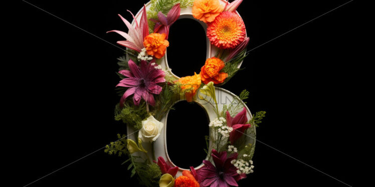 Number 8 on black background with flowers on it - Starpik Stock