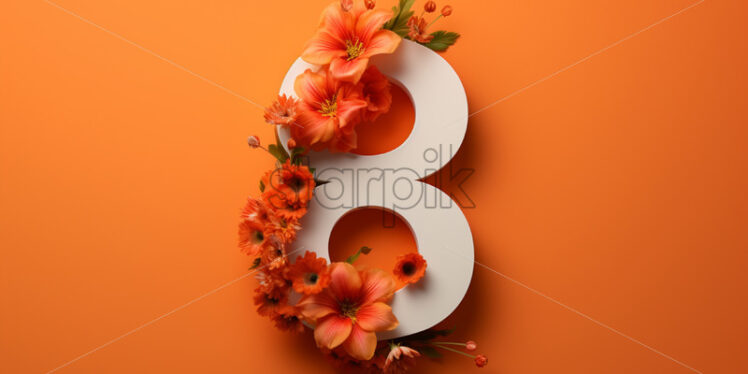 Number 8 on orange background with flowers on it - Starpik Stock